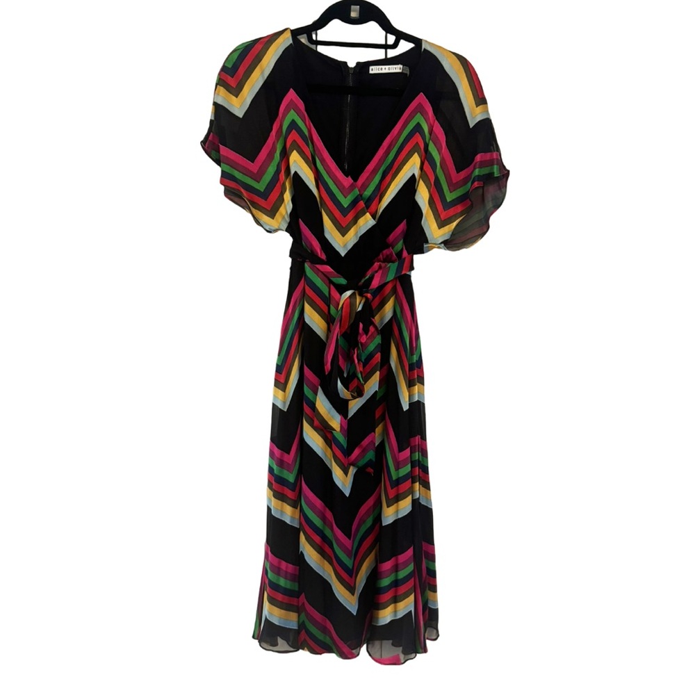 Alice + Olivia Zig Zag Striped Cocktail Dress